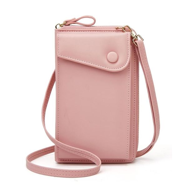 

women purses solid color pu leather shoulder strap bag mobile phone card holders wallet handbag pockets for girls bags