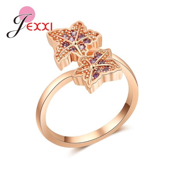 

wedding rings jexxi fashion elegant rose gold crystal for women girl engagement anniversary leaf cubic zircon ring jewelry, Slivery;golden