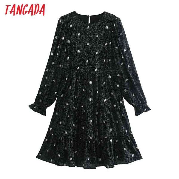 

spring women dots flowers loose long sleeve ladies knee dress vestidos ce120 210416, Black;gray