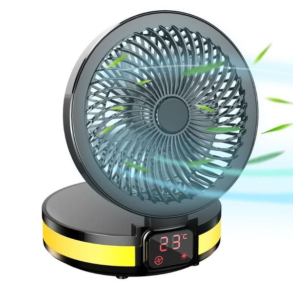 

charging folding deskfan with temperature display led light indoor air circulation mini electric fans