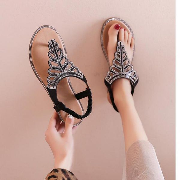 

sandals 2021 fashion women's shoes flat flip flops rhinestones outdoor beach summer comfortable casual, Black
