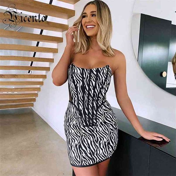 

trendy zebra-striped design strapless sleeveless celebrity party club bandage mini dress 210520, Black;gray