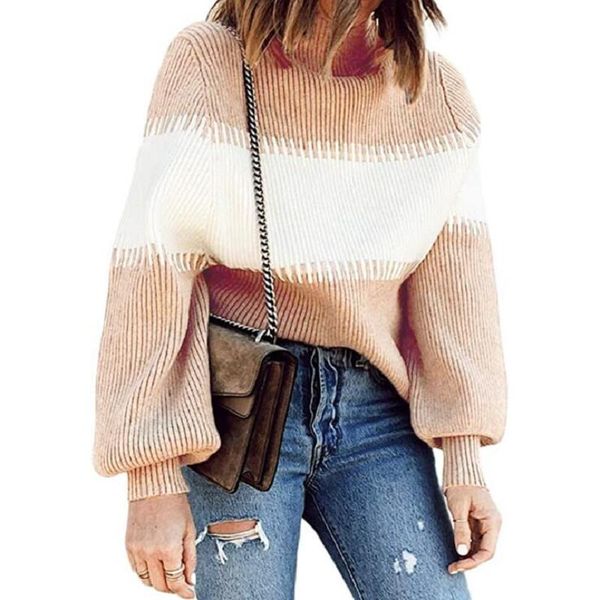

women's sweaters 2021 women turtleneck sweater contrast color knitted winter for warm female, White;black