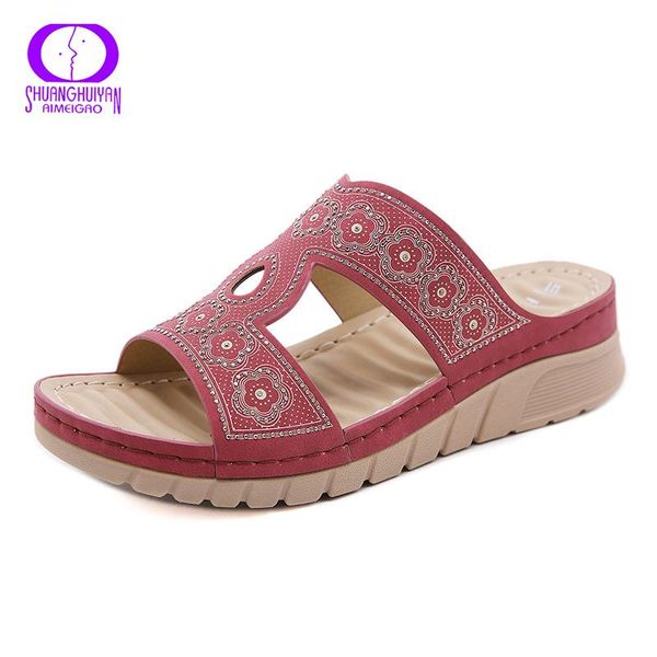 

arrival national style slippers ladies fashion casual comfortable rhinestone totem large size, Black