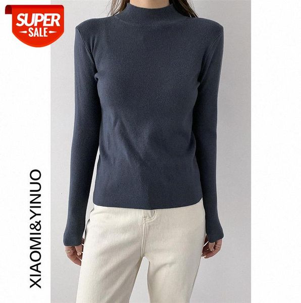 

[ou fan] 7630 women's semi-high collar bottoming sweater women with inner and slim #r74k, Black;gray