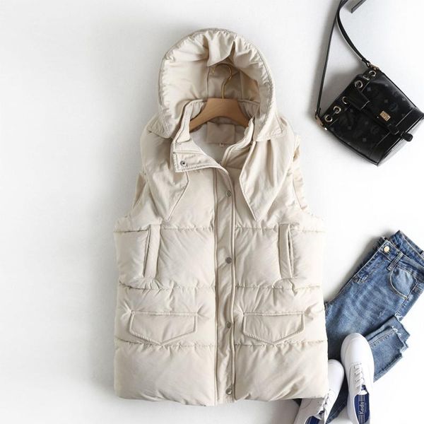 

women's vests hooded winter long women cotton padded vest loose casual warm sleeveless jacket waistcoat for female zipper ladies pocket, Black;white