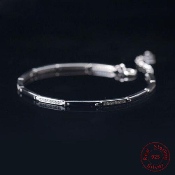 

link, chain s925 sterling silver bracelets for women accessories stone aimple friendship word gift jewelry, Black
