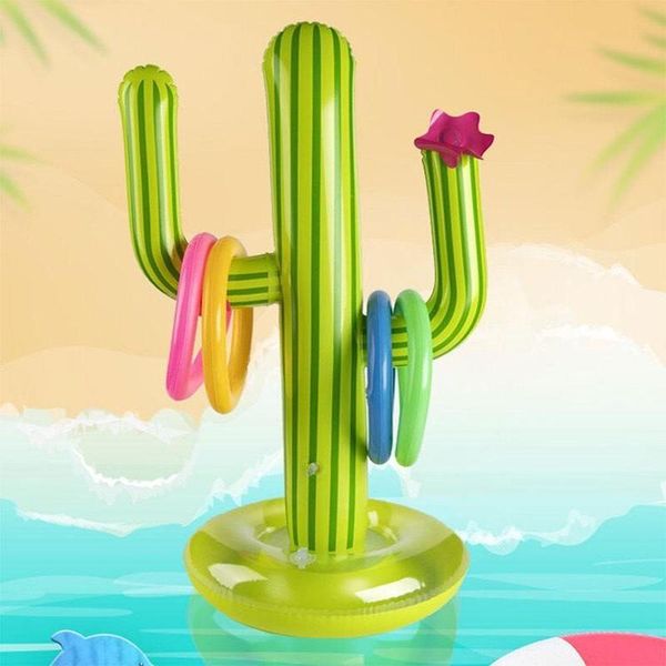 

pool & accessories swimming 1pcs pvc inflatable cactus toss bar with 4 pcs rings party beach travel toys set