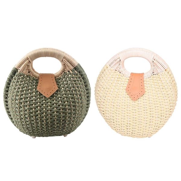 

evening bags 2 pcs snail's nest tote handbag summer beach woman straw women's rattan bag, beige & green