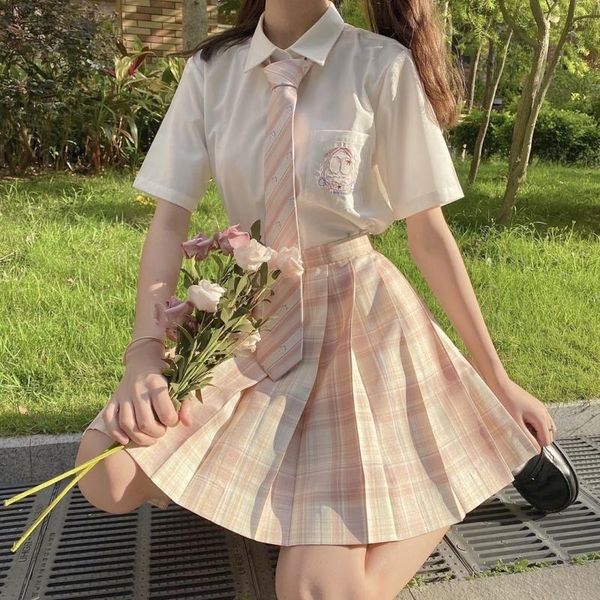 

clothing sets school girl uniform clothes japanese high pleated skirt jk uniforms set for woman white shirt embroidery