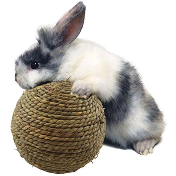 

small animal supplies 2.36in pet chewing toy natural grass ball for teeth cleaning toys cat rodent