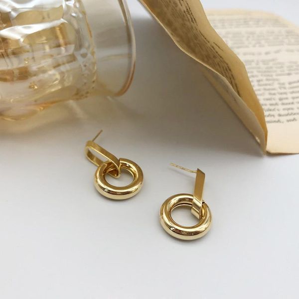 

dangle & chandelier retro gold color round drop earring for women girl metal small circle pendant earrings wedding jewelry, Silver