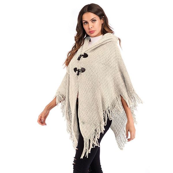 

women's sweaters 2021 autumn and winter pattern fashion tassels buckle sweater woman bat sleeve shawl loose casual cardigan, White;black