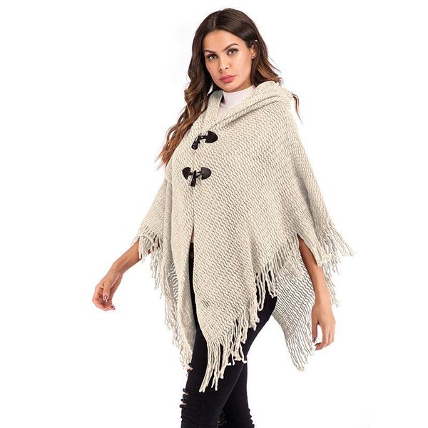 Camisolas femininas 2021 Moda de padrão de outono e inverno Tástels de fivela de fivela Mulher Mulher Shawl Cardigã casual solto