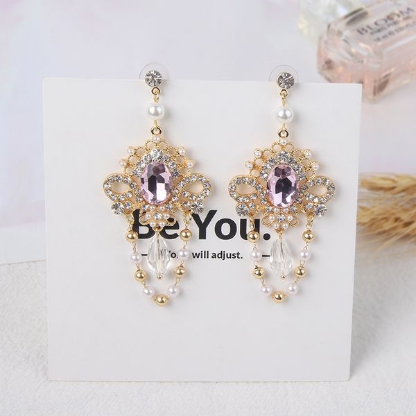 

dongdamen red tassel pearl earrings baroque carved water drop earrings, Black