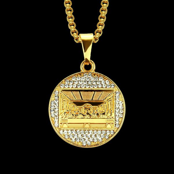 

for chains men pendant hip hop amulet neck s trumpet round card last dinner necklace, Silver