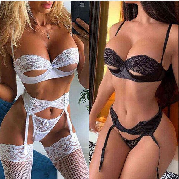 

nxy set women' underwear pajamas - women' underwear bra lace split bikini set three piece underwear panties suspenders 1128, Red;black