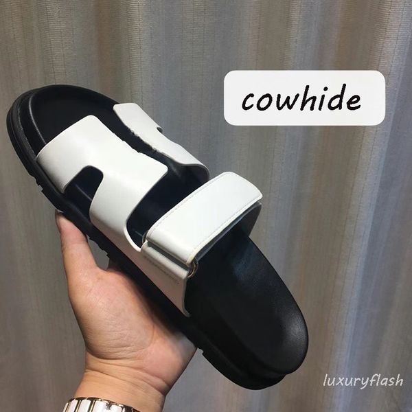 

orange designer slippers 2021 classic comfortable thick-soled cowhide surface velcro casual sandals luxury beach home shoes wholesale, Black