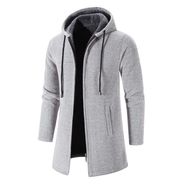 

men's trench coats grab cashmere autumn/winter long coat sweater thick warm fashion solid color jacket hooded jumper cardigan, Tan;black