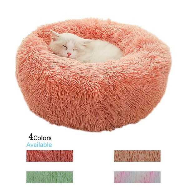 

cat beds & furniture round plush bed house dog mat winter warm basket soft long pet cushion cats accessories pets sleeping