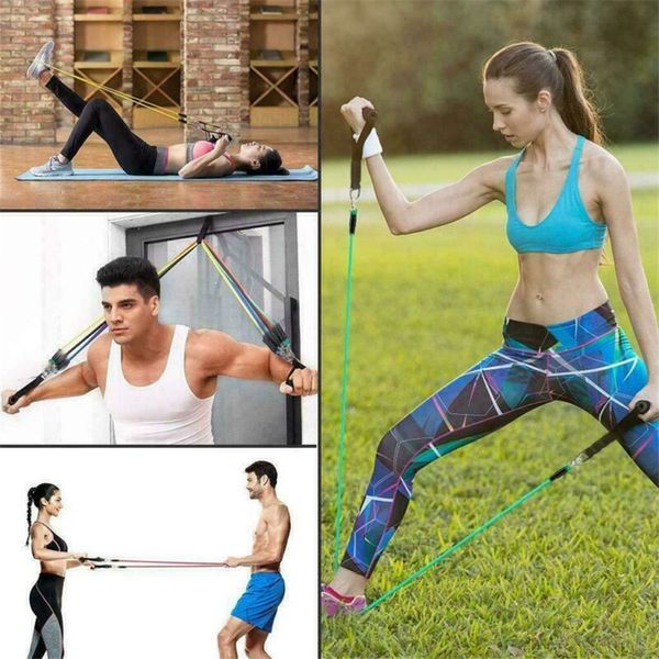 

us stock 11pcs set exercises resistance bands latex tubes pedal body home gym fitness training workout yoga elastic pull rope