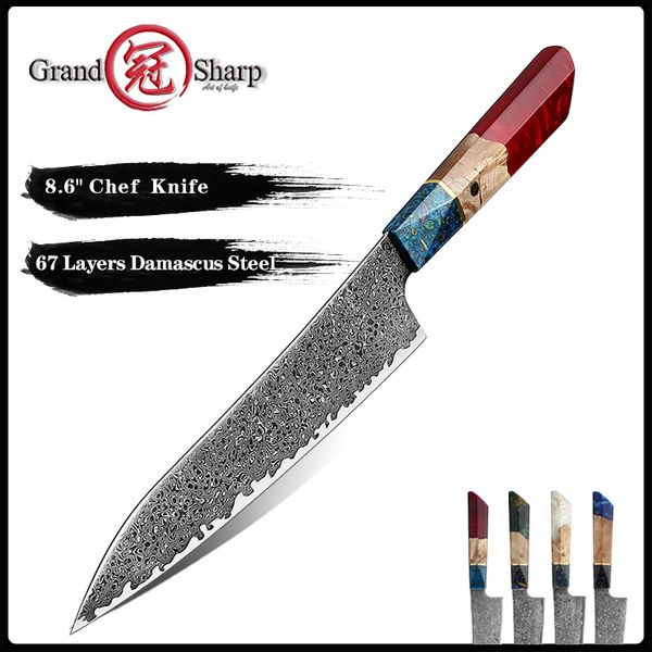 

grandsharp 8.6 inch chefs knife 67 ayers vg10 japanese damascus kitchen knife kitchen stainess stee too gyuto knives gift