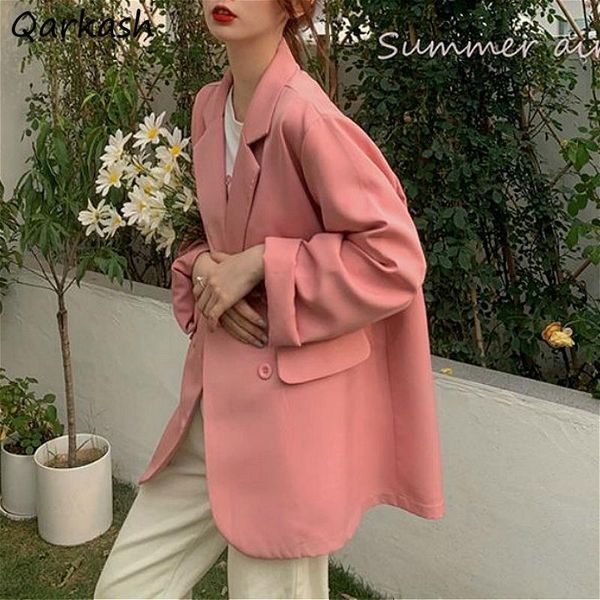

women's suits & blazers spring blazers women solid korean office pockets oversize womens outwear sun protection chic casual all, White;black