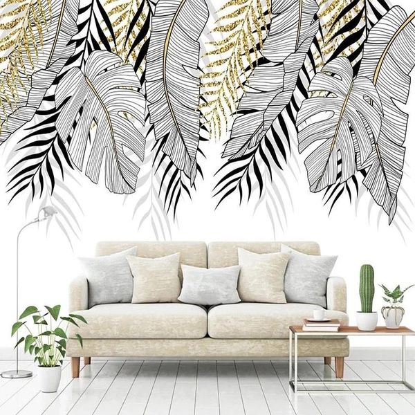 

wallpapers custom po 3d wallpaper modern hand painted leaves mural wall paper living room sofa tv background bedroom decor waterproof