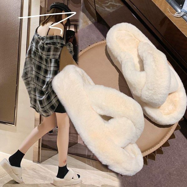 

arrival girl fluffy fur slippers ladies outdoor warm flip flops short plush women slides wholesale zapatos de mujer, Black