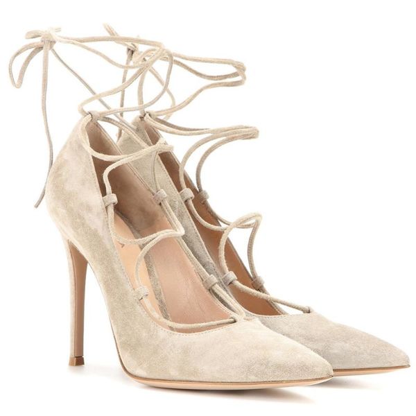 

luxury women heels ankle lace up dress shoes suede high heel office black nude 10cm 34-46