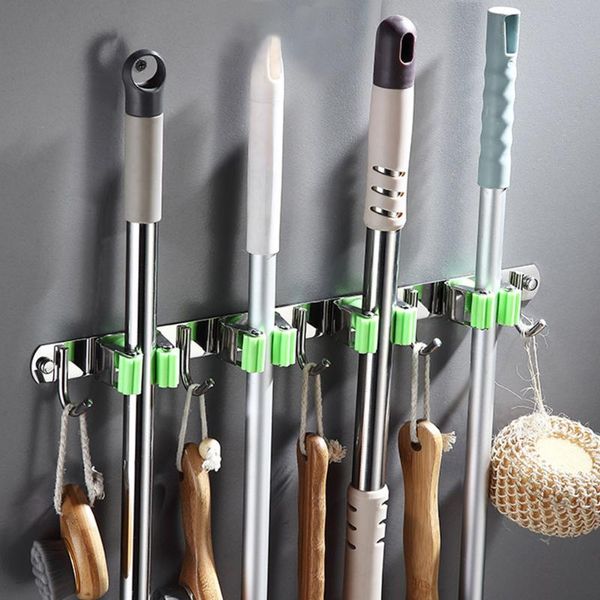 

hooks & rails multi-purpose mop holder wall-mounted storage rack wall brush broom hanger hook paste punch kitchen universal