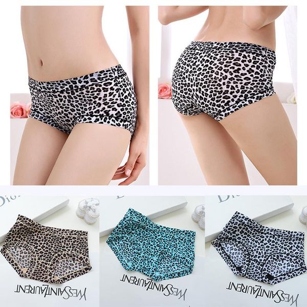

women's panties 2021 ultra-thin milk silk mid-waist hip-hip leopard print underwear large size ice comfortable, Black;pink