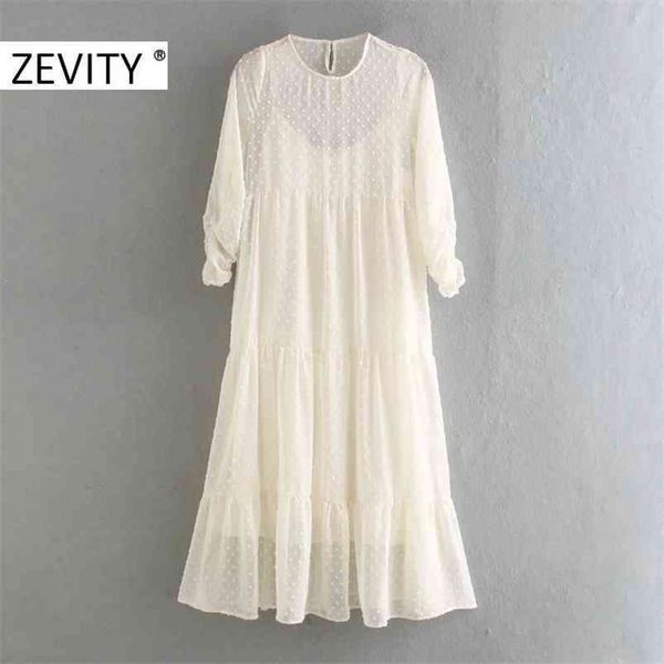 

zevity new women o neck dots stitching hem pleats chiffon dress female inner sling vestido chic casual two pieces dresses ds4475 210331, Black;gray