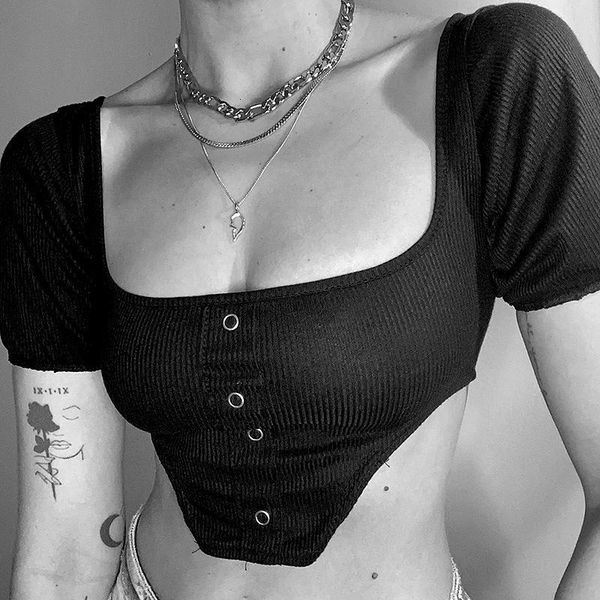 

t-shirt punk gothic aesthetic grunge tank mall goth women alt clothes emo knit crop graphic harajuku black tees female streetwear women&#039, White