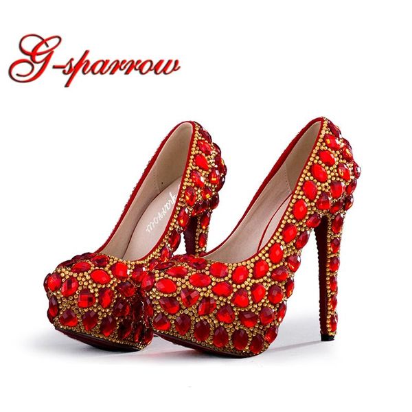 

handmade wedding bridal shoes red color rhinestone diamond high heels 5 inches party prom gorgeous bride dress, Black