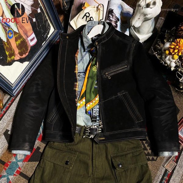 

men's leather & faux cd958 asian size, read description super quality genuine suede cow slim stylish biker jacket, Black