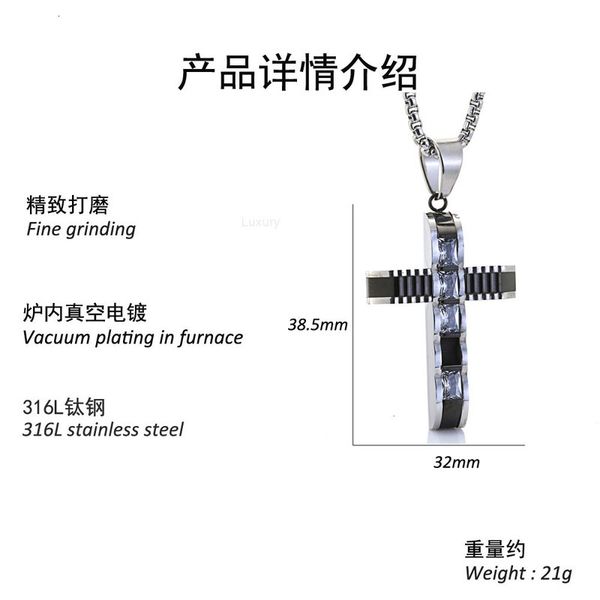 

fashion design necklace pendant luxury jewelry stainless steel zircon cross personality multicolor titanium diamond, Silver