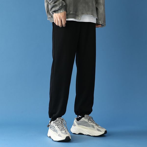 

men pants autumn male trousers breathable cozy simple track jogging ins korean trendy mens sweatpants outwear casual daily loose, Black