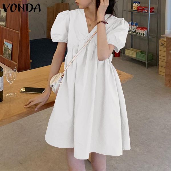 

casual dresses women summer dress 2021 vonda bohemian sundress vintage short sleeve v neck party mini vestido oversized robe femme, Black;gray