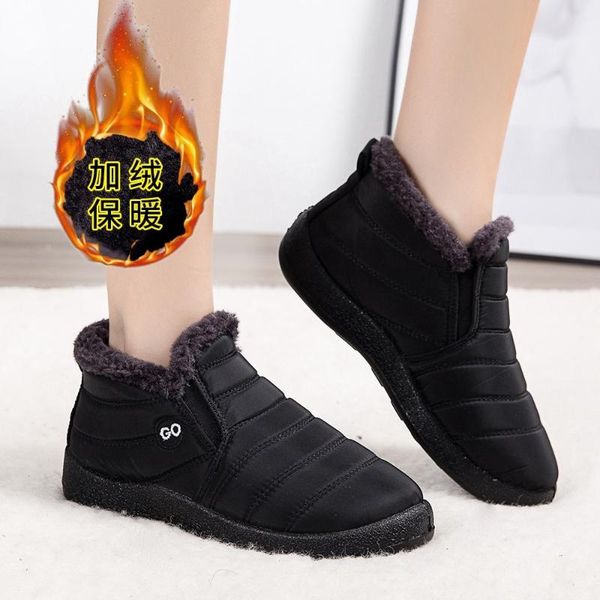 

boots women 2021 fashion waterproof snow for winter shoes slip-on ankle botas mujer warm, Black