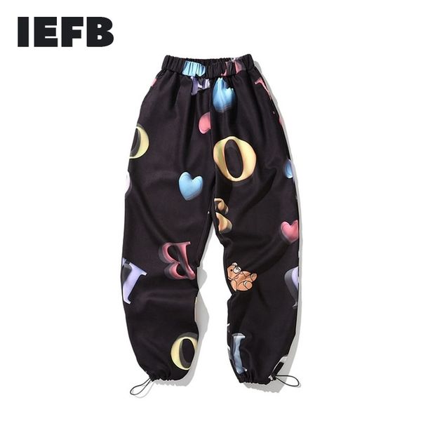 

iefb spring fashion print sports casual pants men's loose elastic waist drawstring bottom trousers korean sweatpants 9y5950 210524, Black