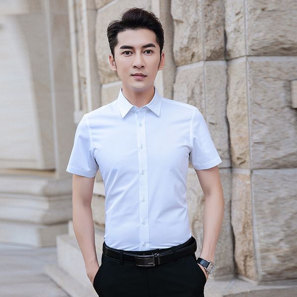 

men's short sleeve shirt korean slim trend 2021 summer shirt business leisure inch lining youth professional dress, White;black