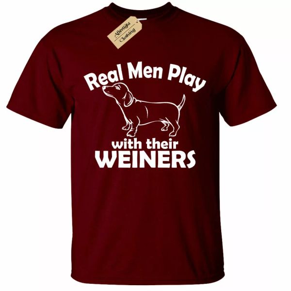 

real men play with her weiners t-shirt funny dog lover gift, White;black