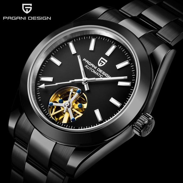 

wristwatches pagani design brand business waterproof mechanical watch stainless steel men sapphire glass tourbillon automatic, Slivery;brown