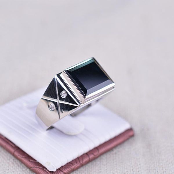 

vintage man sapphire ring 10*13mm natural dark blue square cut 925 solid sterling silver gift for father's day cluster rings, Golden;silver