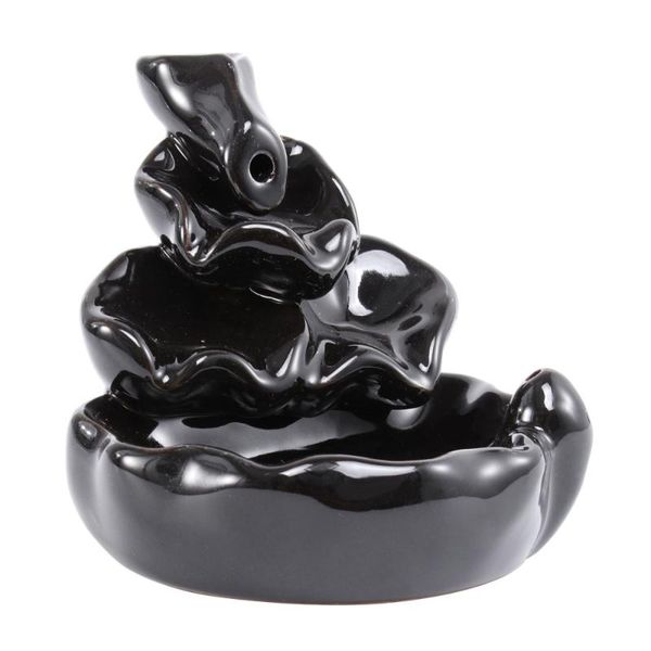 

fragrance lamps ceramic incense smoke cone burner backflow censer tower holder (black)