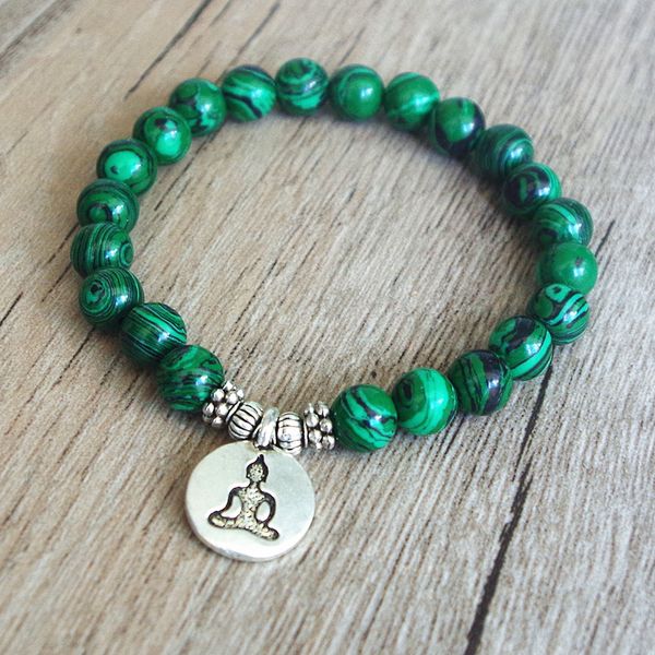 

diy handmade jewelry malachite beaded strand bracelet yoga chakra prayer mala buddha bracelet women men strand charm, Black