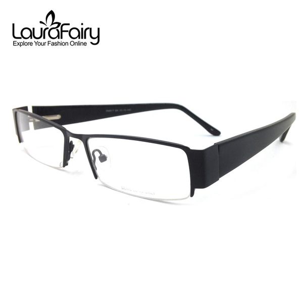 

laura fairy wide temples men glasses frame acetate and stainless steel patchwork design eyeglass eyewear business fashion sunglasses frames, Black