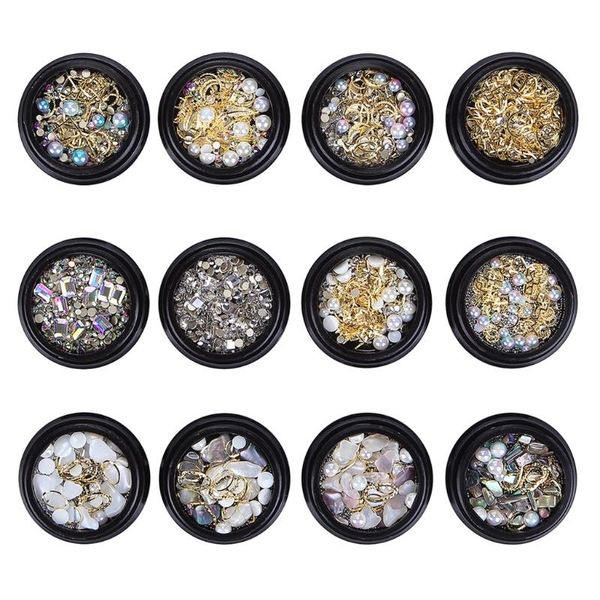

nail art decorations 1box decals multi-shape rhinestones metal nails stickers diy decoration accessories for women girls, Silver;gold