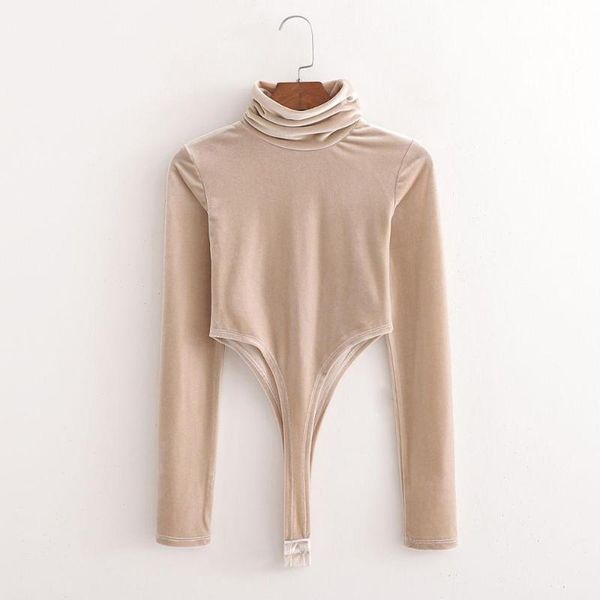 

women's jumpsuits & rompers 2021 women bodysuit pleuche long sleeves high-neck high-waist fashion chic sexy, Black;white